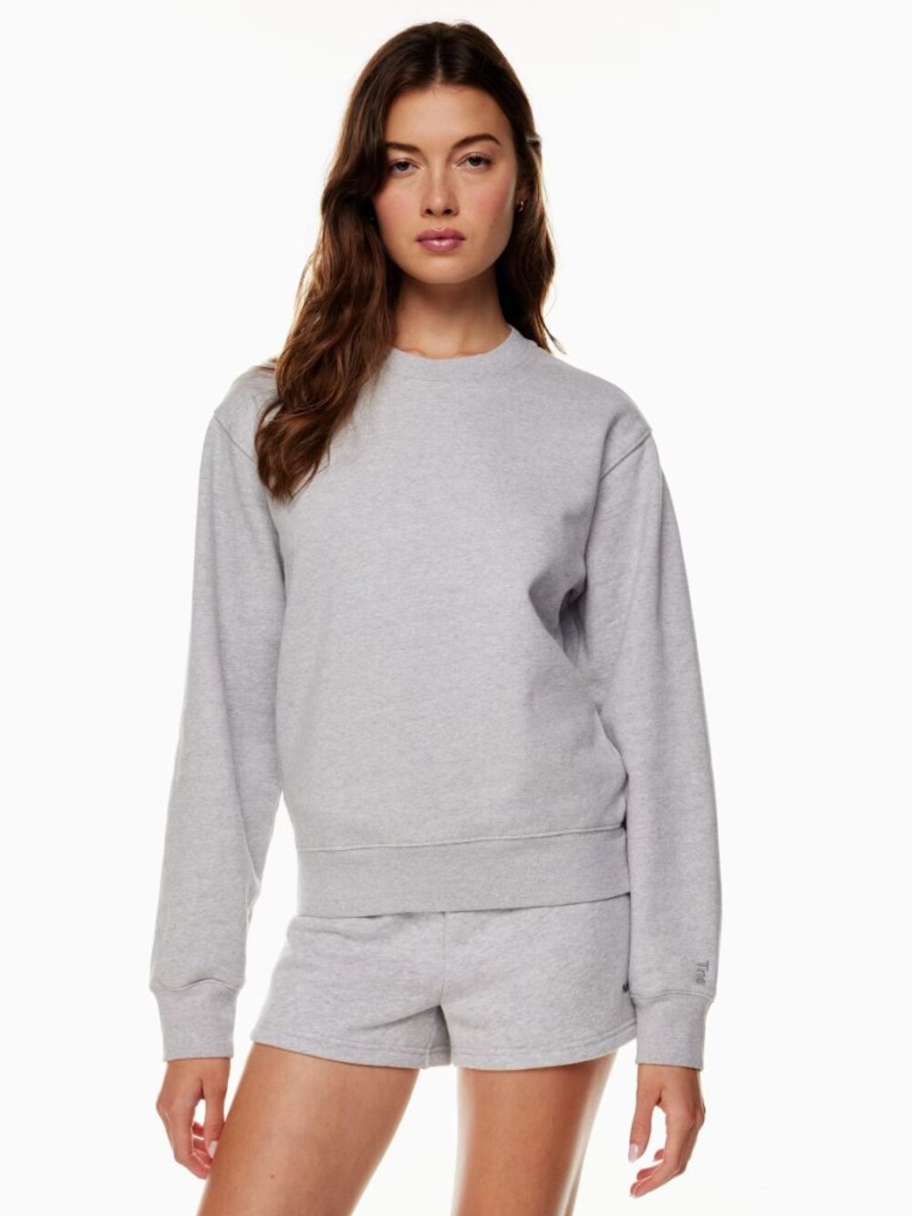 Aritzia Tna Extra Fleece Perfect Crew Sweatshirt Heather Chrome SZ S